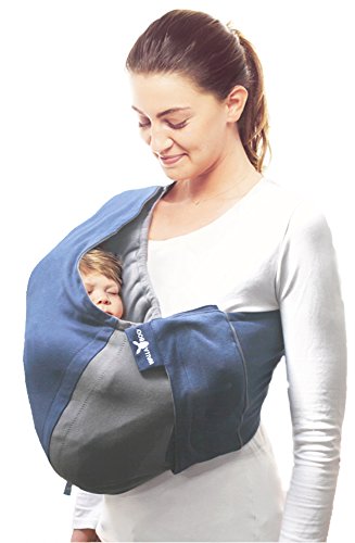 Wallaboo Baby sling Connection, Easy Adjustable and Ergonomic, Newborn 8lbs to 33 lbs, 100% Cotton, 3 Sitting Positions, Color: Blue / Grey