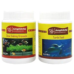 Amphitrite Dry Fish Food, Slow Sinking Granuels & Turtle Feed for Tropical Fishes, Ornamental Fishes and Aquatic Species, Combo Pack - (Combo Pack of 2, 75g & 80g)