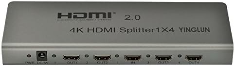 YINGLUN 1x4 HDMI Splitter V2.0 1 input 4 output Amplifier 4K 3D video format HDCP2.2 IR Extension EDID Setting RS232 for PS4 TV Box HDTV Blue-Ray Player PC SKY Box PS3 Xbox STB