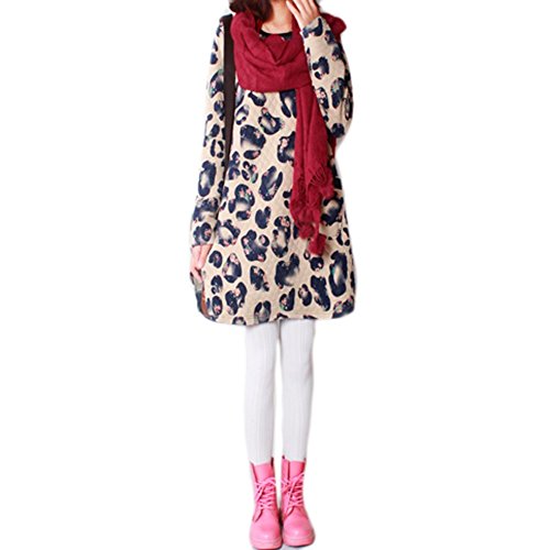 ZMMM201 Autumn And Winter The New Loose Women Retro Printing Cotton Thicken Sweatshirts Long-sleeved dress (S, BLUE)