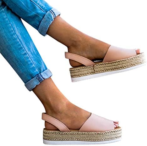 PLOT Women's Ladies Summer Flat Playform Woven Thick-Bottom Sandals Roman Shoes