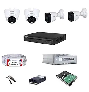 Pluscam CCTV Combo ( Dahua 4Channel DVR With Full Color Night Vision 2MP Outdoor Camera 2Pcs, Full Color Night Vision 2MP Indoor Camera 2Pcs, 1TB Surveillance Hard Disk, 2U DVR/NVR Rack, with All Accessories) (2DOME2BULLET)