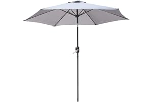 Green Bay 2.5M Round Garden Parasol Umbrella Outdoor Sun Shade for Patio/Beach/Pool Umbrellas with Winding Crank and 38mm Tilt Pole - Grey