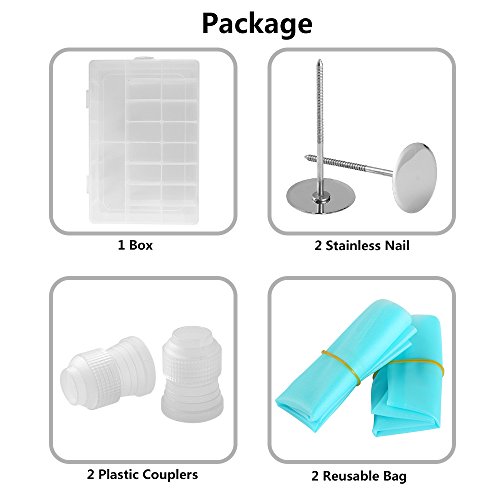 eSky24 Spritztüllen-Set, 38-teilig mit 32 Stück Garniertülle, 2 Spritzbeutel, 2 Adapter und 2 Blumennägeln für Plätzchen, Keksen und Torten aus Edelstahl inkl. Box - 4