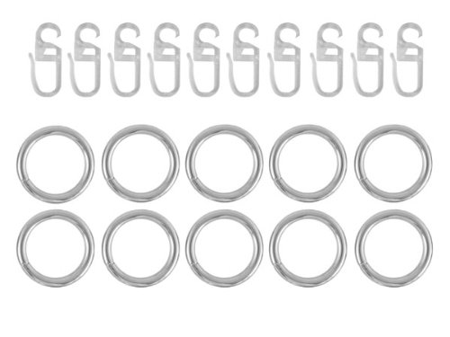 Gardinenringe mit Faltenlegehaken, 10 Stück, Edelstahl-Optik, 20 mm