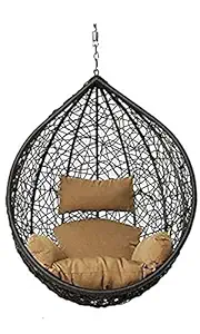 City Outdoor Furniture Single Seater Swing Chair Without Stand for Home & Cushion & Hook Outdoor Indoor | Balcony| Garden | Living Room| Garden |Patio |Home Improvement| (Brown Swing & Beige Cushion)