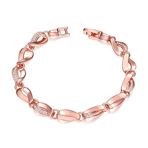 BEELY Fashion Jewelry 18K Rose Gold Bracelet Twisted Hollow Heart Shape Cubic Zirconia Bracelet for Women/Wedding Party/Party Girls