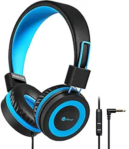 (Renewed) Over The Ear Headphones with Mic, iClever Wired Kids Headphones for Boys with Safe Volume Limited, Adjustable Headband, Foldable, Kids Headset for Online Class, Black&Blue