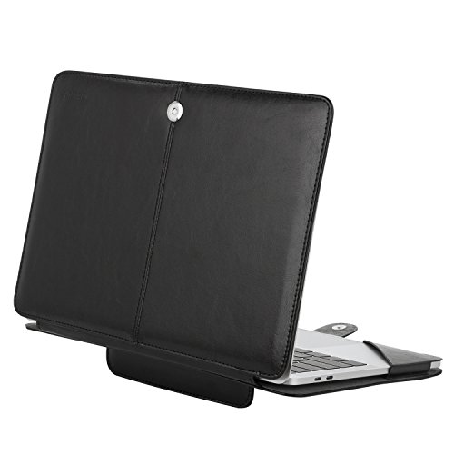 MOSISO MacBook Pro 15 PU Leder Hülle 2016, Buch Folio Stand ärmelabdeckung mit klaren Trägern an den oberen Ecken für NEUESTE MacBook Pro 15 Zoll (2016 Freisetzung) A1707 mit Touch Bar and Touch ID, Schwarz - 2
