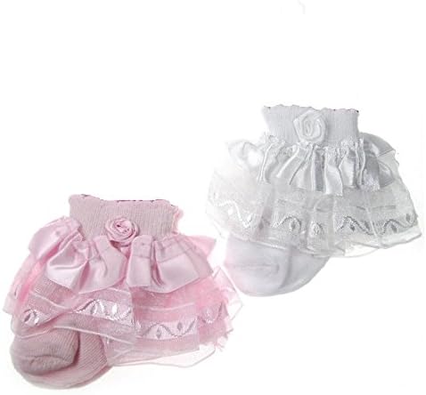 Cute Decorative Baby Girl Frilly Lace Flower Syle Pink White Socks. 20% with TWO or more purchase