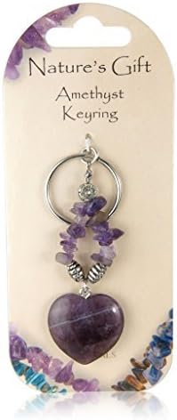 Natures Gift British Fossils Amethyst Crystal Heart Keyring