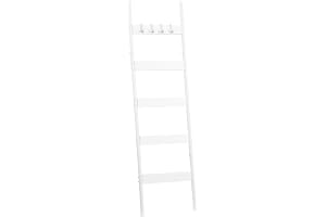 HOOBRO Handdukshållare, 5 nivåers stege med 4 krokar, filthållare, påslakan, vägghylla med förvaringsradie, för filtar, vit EWW52CJ01