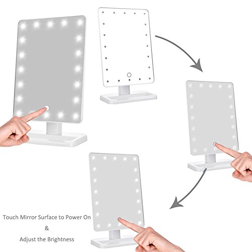 Cadrim kosmetikspiegel LED,20 LEDs, Dimmbar Durch Touch-Schalter, 10 x Vergrößerungsfleck , 12-Zoll Bildschirm, 180°Drehbar für Make up , Rasieren , Reisen,Schwarz/Weiß (Weiß) - 4
