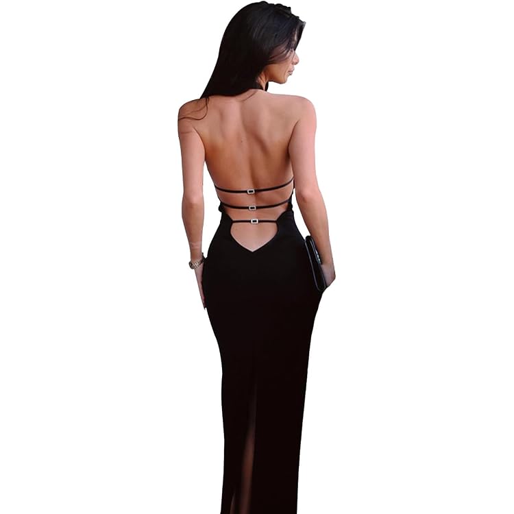 Abito Elegante Scollo V Abito Da Sera Lungo Donna HHY - Senza Schienale, Scollo A V, Multiway - Per Matrimoni, Cerimonie, Prom Vestito Lungo Damigella - 3