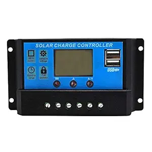 ELEPHANTBOAT ABS 30A 12V 24V Solar Panel Charger Controller Battery Regulator Dual USB LCD Display (Blue)