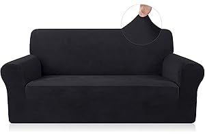 FreeBiz Sofa Covers 2 Seater Elastic Fabric Slipcovers Stretch Couch Slip Cover Plush Protector for Kids Pets Living Room Black