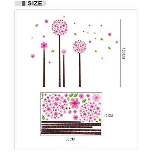 120*60CM Blumen und Baum Loewenzahn Wandtattoo Wandaufkleber Aufkleber Wandsticker Wall sticker fuer Wohnzimmer Schlafzimmer Kinderzimmer Rosa - 5