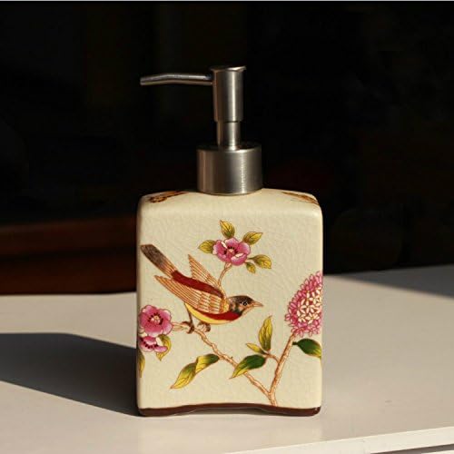 Retro ceramic painting hand washing liquid bottle, 440ML large capacity high temperature garden bathroom bottle, bottle soap dispenser,E