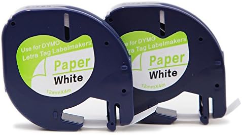 2 Roll Compatible with Dymo 91200 Paper Lable Tape S0721510 Cassette 12mm 4m Black on White for LetraTag LT-100H LT-100T QX50 Label Makers