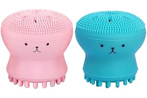 HUAYINGMEI Cepillo de limpieza facial de silicona, cepillo de limpieza facial de pulpo pequeño, limpiador de esponja facial de silicona, herramienta de limpieza de la piel de la cara (pink + green)