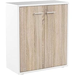 IDIMEX Buffet FIRMIN, Commode Meuble de Rangement avec 2 Portes, en mélaminé Blanc Mat et décor chêne Sonoma