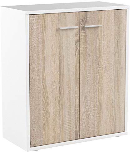 IDIMEX Buffet FIRMIN, Commode Meuble de Rangement avec 2 Portes, en mélaminé Blanc Mat et décor chêne Sonoma
