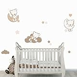 JUJU & COMPAGNIE - Teddy Moon in Beige - Kinderzimmer Wandaufkleber - Teddy der Bär Auf dem Mond - Ideal fur Babyzimmer die 3 Teddy's