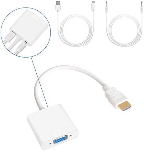 HDMI to VGA Adapter, Hinpia 1080P HDMI to VGA Converter with Audio Output and Micro USB Charging Cable for Raspberry Pi, Chromebook, PC, Laptop, Ultra Book (White)