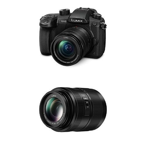 Panasonic DC-GH5MEB-K Lumix G Compact System Camera with H-FSA45200E 45 - 200 mm LUMIX G VARIO Lens Bundle
