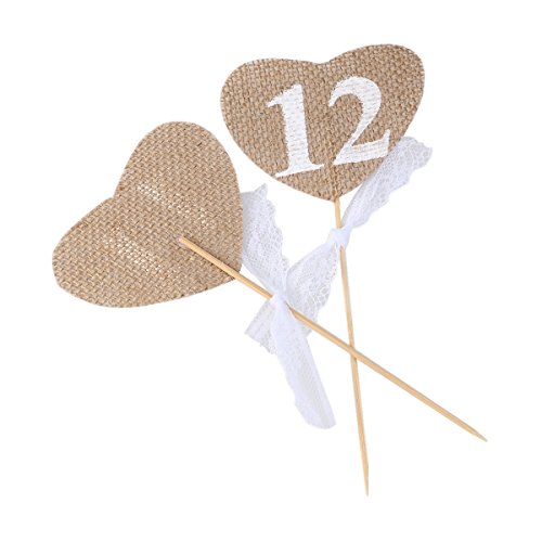ULTNICE DIY Hochzeit Tisch zahlen rustikale Hochzeit Tisch Dekorationen 11-20 Herz Form Tabellennummer mit Stick - 5