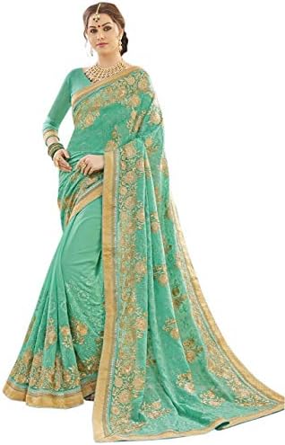 Miodis Fashion sarees Women's Green Chiffon Heavy Party Wear Embroidery saree for women