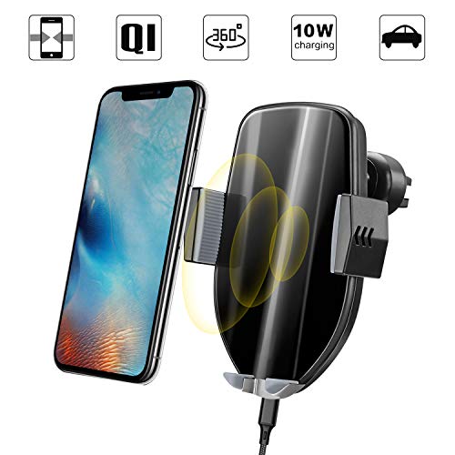 BSL, Supporto Caricabatterie Wireless per Auto, con Morsetto Qi, 10 W, Ricarica Rapida, per Samsung S10 S10+ S10e Note 9 S9+ S8 S7 Edge, iPhone X XR XS Max 8 Plus, Huawei, Sony, LG