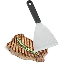 Metaltex 20445410080 Spatule rectangulaire Large pour plancha, Acier Inoxydable, Argent/Noir, 1,6 x 10,2 x 24 cm