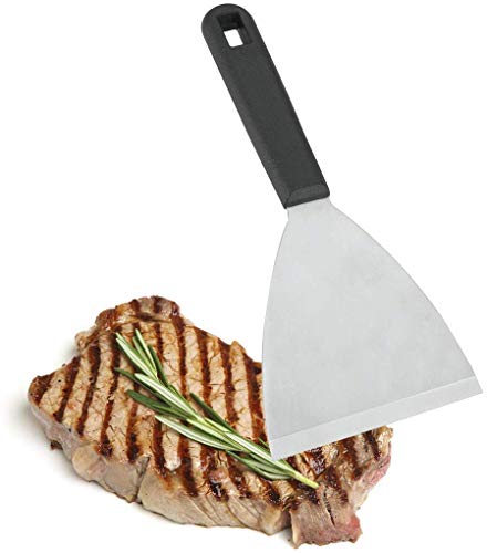Metaltex 20445410080 Spatule rectangulaire Large pour plancha, Acier Inoxydable, Argent/Noir, 1,6 x 10,2 x 24 cm