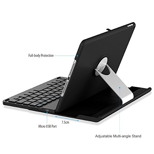 iPad Air Tastatur, JETech Drahtlose Bluetooth Tastatur Keyboard Case/Hülle mit 360 Grad-Umdrehung und Multi-Angle Stehen für Apple iPad Air – 2012 - 5