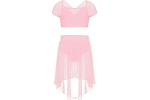 IEFIEL Vestido de Danza Ballet Para Niña Maillot Lentejuelas de Patinaje Artistico Vestido Gasa de Danza Lirica Traje de Danza Contemporánea