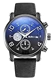 BIDEN Herren Uhr Wasserdicht Chronograph Quarz mit Leder Armband 0050 Schwarz