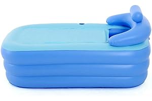 TESUGN Aufblasbare Badewanne, Faltbare Badewanne Erwachsene Mobile Badewanne, PVC Inflatable Bathtub Tragbare Badewanne mit Kopfstütze für Home Pool-Badezimmer, Blau