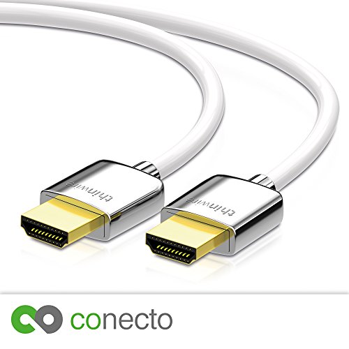 conecto thinwire Premium High Speed HDMI Kabel mit Ethernet (UHD, 4K 2160p, 3D, Full HD, 1080p, HEAC, ARC) weiß 1,00m