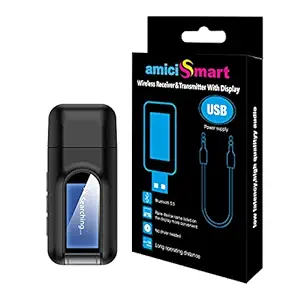 amiciSmart LCD Display 5.0 Bluetooth Transmitter and Receiver 3.5mm AUX Wireless Dongle for Car Smartphone Laptops TV etc.