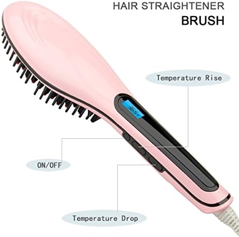 Hair Straightener Brush Straightening Brush Ionic Hair Care Comb Electric Heating Ceramic Detangling Comb Anti-Scald Effective Detangling Anti frizz (Pink)