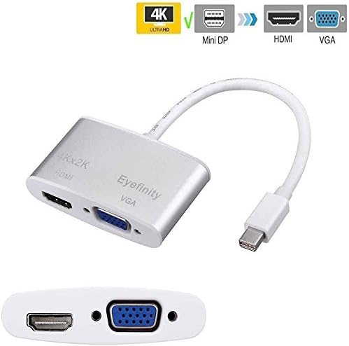 2-in-1 Mini DP Display Port Thunderbolt Adapter Cable to HDMI (4K*2K) &amp; VGA (Eyefinity) Converter For Apple MacBook Pro Laptops and other Laptops with Mini DP Ports