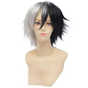 Hh Building Danganronpa Dangan Ronpa Monokuma Cosplay Wigs Mix Color Mens Short Layers Hair Wig (Black White)