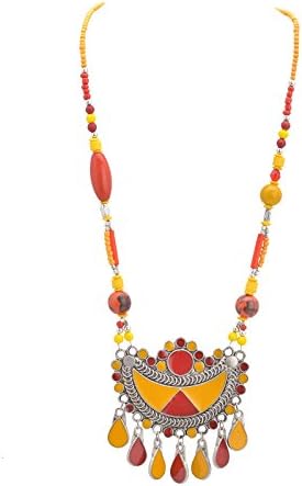 Necklace Afghani Pendant Oxidized Silver with Enamel Work