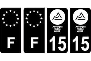 BEARN 15 Cantal nouveau logo Noir autocollant plaque immatriculation auto ville sticker Lot de 4 Stickers - Angles : arrondis