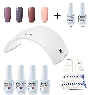 Vishine Kit de manucure semi-permanent Vishine - 36W SUN9C Professionnelle LED Lampe Portable sèche ongles Lumière Blanche avec 4 Couleurs Vernis Gels, Top Base Coat, Remover & Cleanser - Idéal débutants Nail Art Kit C016