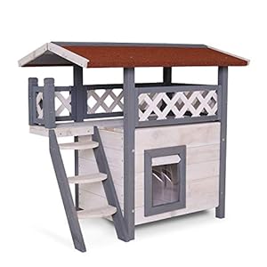 Dibea – Caseta para Gato (Madera, 77 x 50 x 73 cm), con terraza y Escalera