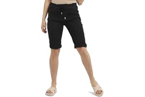CHILGOZA Women's Ladies Stretch Plain Knee Lenght Magic Comfy Lagenlook Elasticated Waist Shorts with Drawstring and Pockets