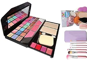 KHUSHI Fashion Makeup Kit for Girls + Premium Makeup Brushes + Insta Beauty Makeup Sponges (Pink Brush + 6155)
