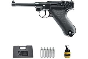 ECOMMUR Pistola Luger P08 CO2 (6MM) | Arma Corta de Airsoft (Bolas de plástico) + maletín PVC + biberón [442 FPS]